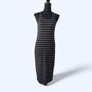 Vintage Y2K Earth Yoga Striped Organic Cotton Bamboo Tank Midi Dress Size Small